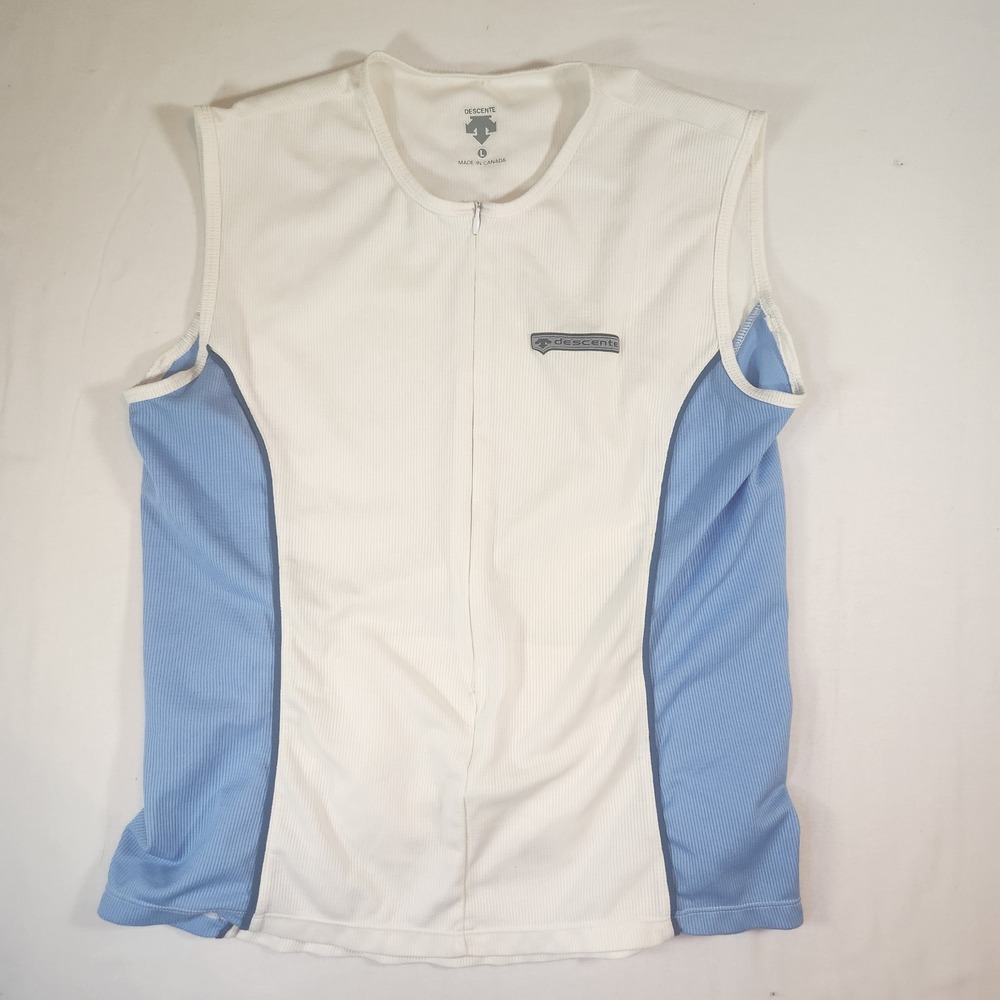 Descente Sleeveless Cycling Jersey White Blue Zip Pocket Size L Canada